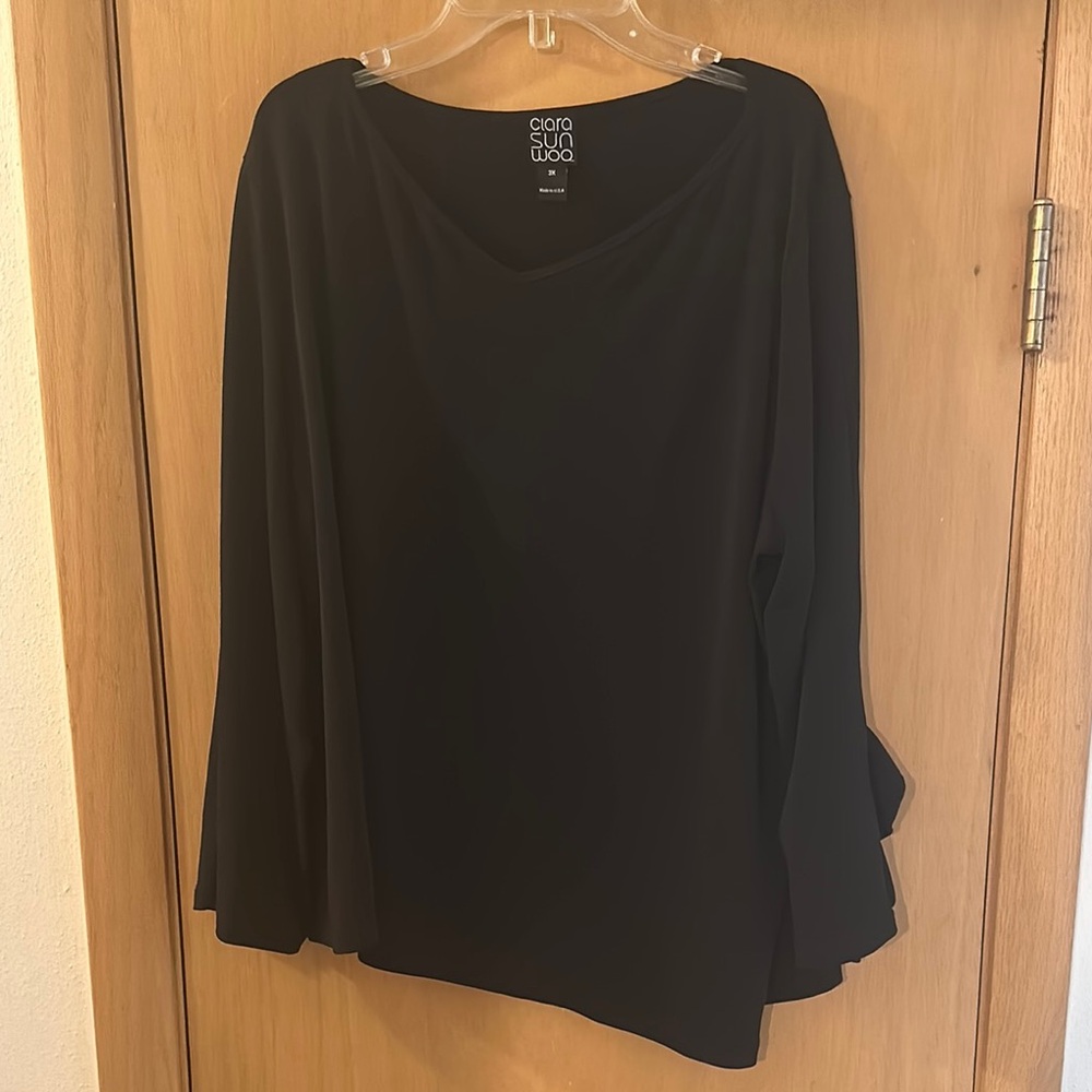 Clara Sun Woo Women's Asymmetrical Top Blouse Black Plus Size 3X